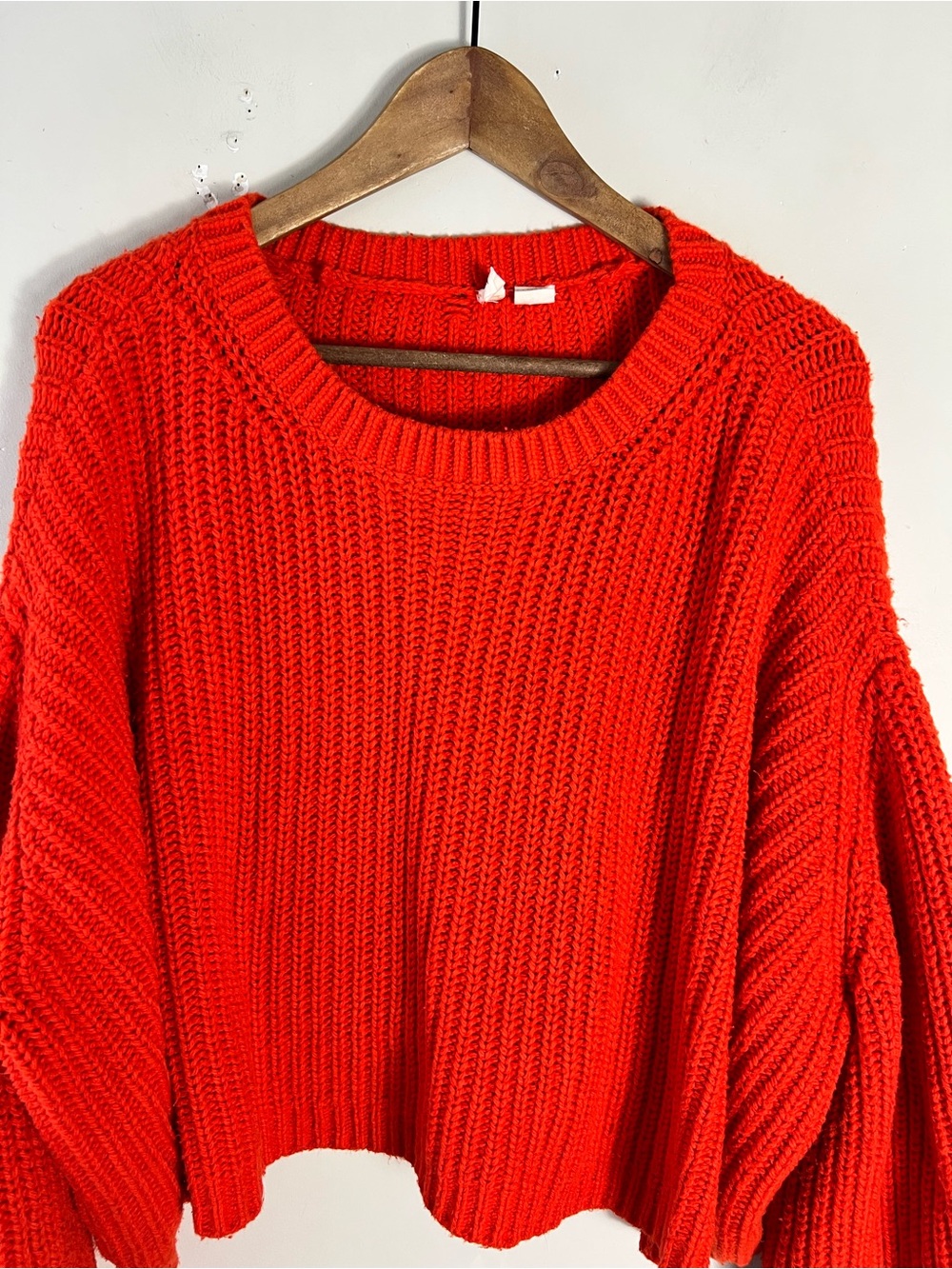 Anthropologie Moth Baja Orange Chunky Knit Oversized Cropped Sweater Size Medium - Picture 5 of 13